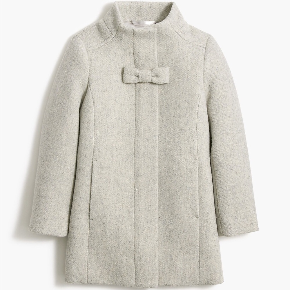 Crewcuts Girls Light Gray Wool Blend Bow-Accent Pea Coat